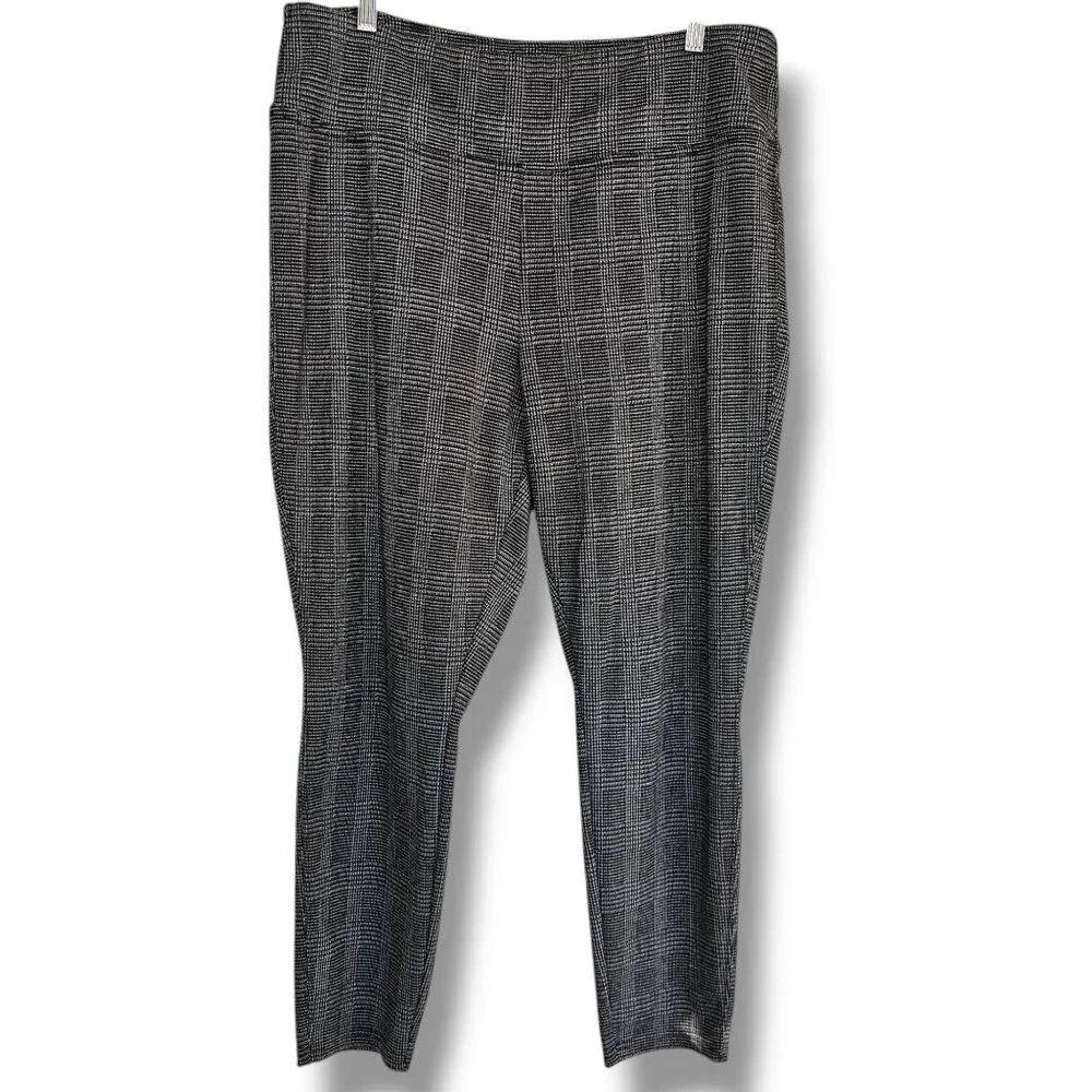 Nine West Pants Size‎ XXL Black White Plaid Pull On Elastic Waist Leggings